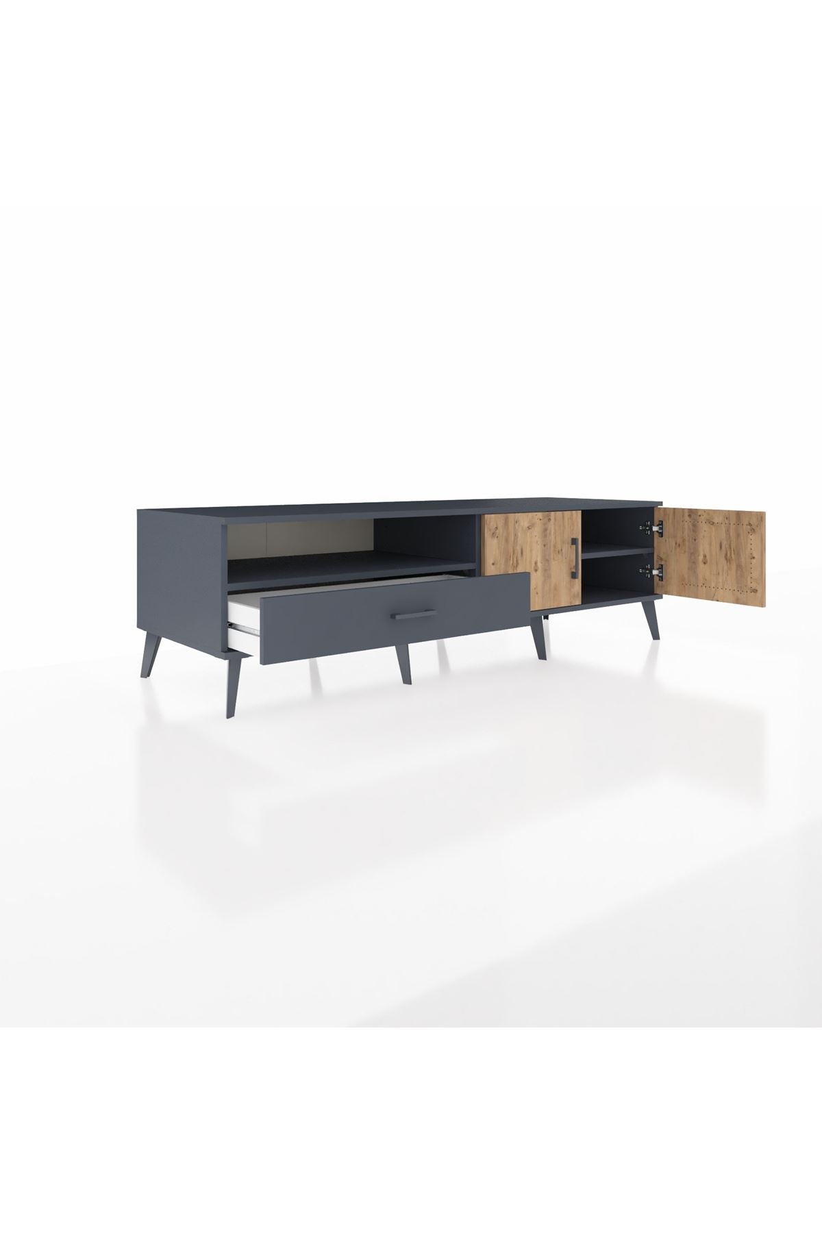 Kronos TV Ünitesi 2 Raflı Tek Çekmeceli 2 Kapaklı 176x59x51 Antrasit-Çam/Antrasit