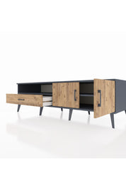 Kronos TV Ünitesi 2 Raflı Tek Çekmeceli 2 Kapaklı 176x59x51 Antrasit-Çam/Çam