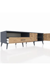 Kronos TV Ünitesi 2 Raflı Tek Çekmeceli 2 Kapaklı 176x59x51 Antrasit-Çam/Çam