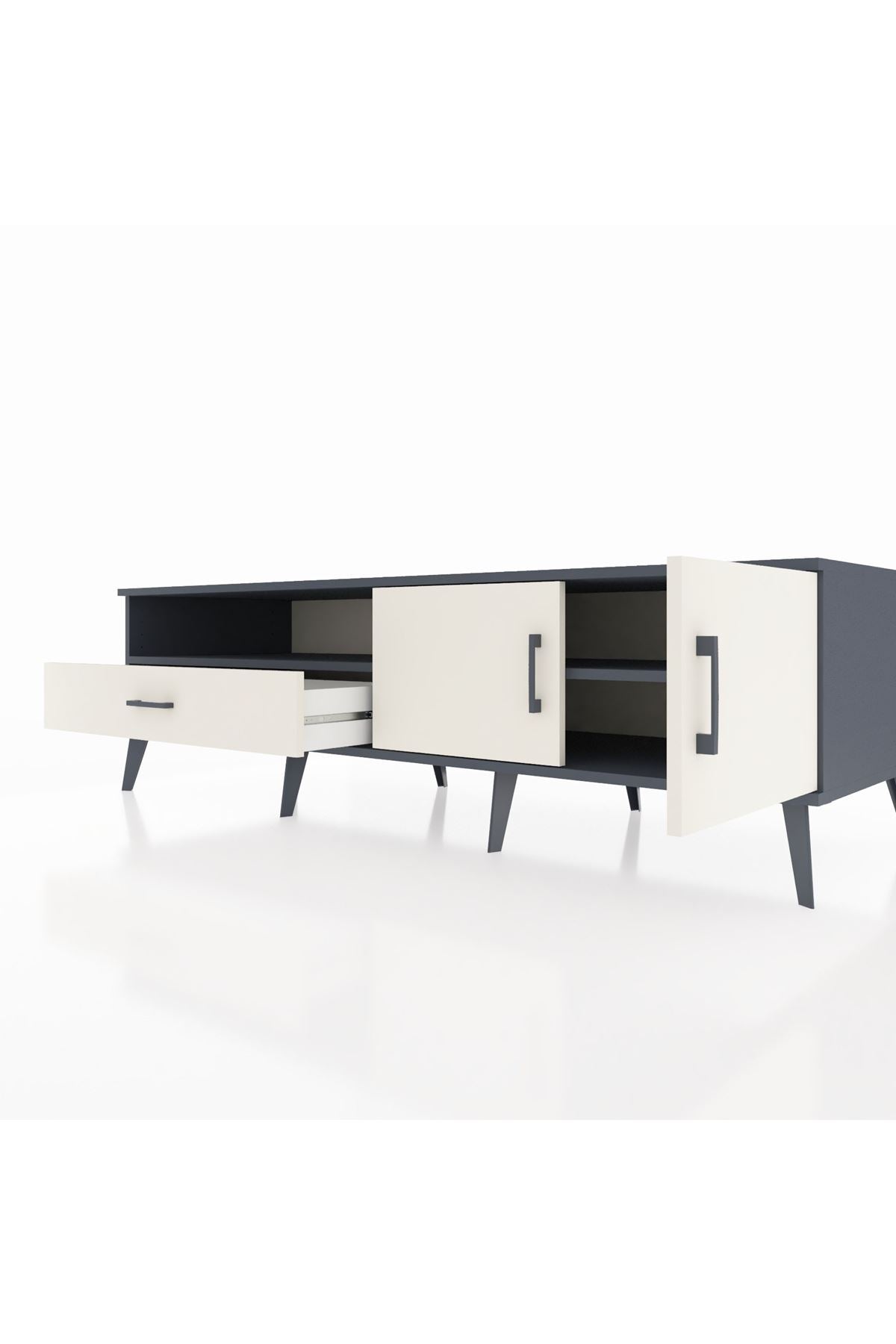 Kronos TV Ünitesi 2 Raflı Tek Çekmeceli 2 Kapaklı 176x59x51 Antrasit-Aytaşı/Aytaşı