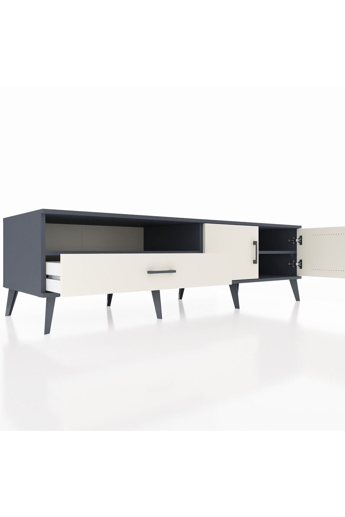 Kronos TV Ünitesi 2 Raflı Tek Çekmeceli 2 Kapaklı 176x59x51 Antrasit-Aytaşı/Aytaşı