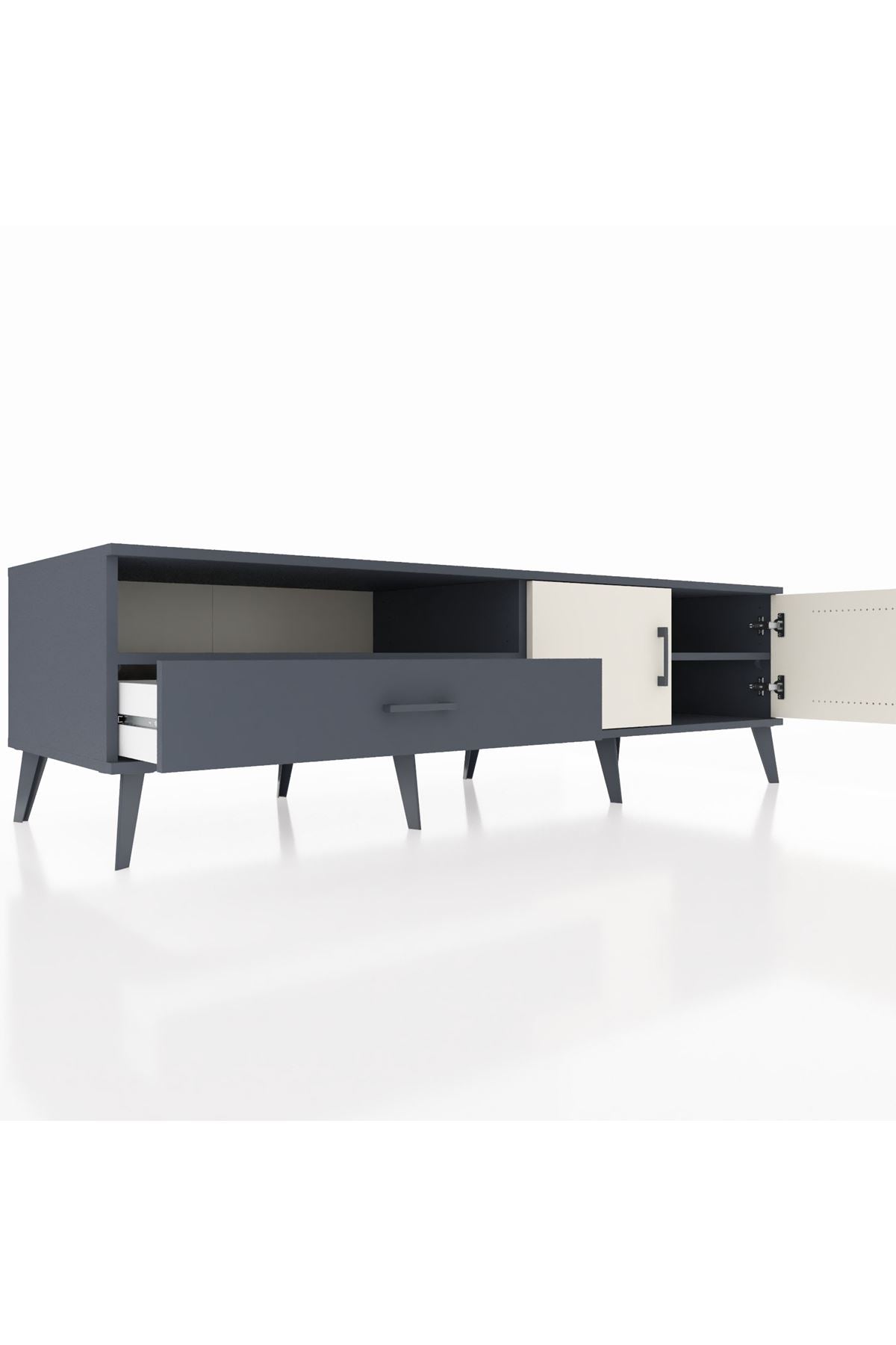 Kronos TV Ünitesi 2 Raflı Tek Çekmeceli 2 Kapaklı 176x59x51 Antrasit-Aytaşı/Antrasit