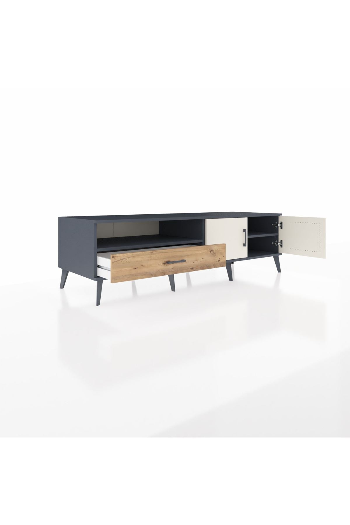 Kronos TV Ünitesi 2 Raflı Tek Çekmeceli 2 Kapaklı 176x59x51 Antrasit-Aytaşı/Çam