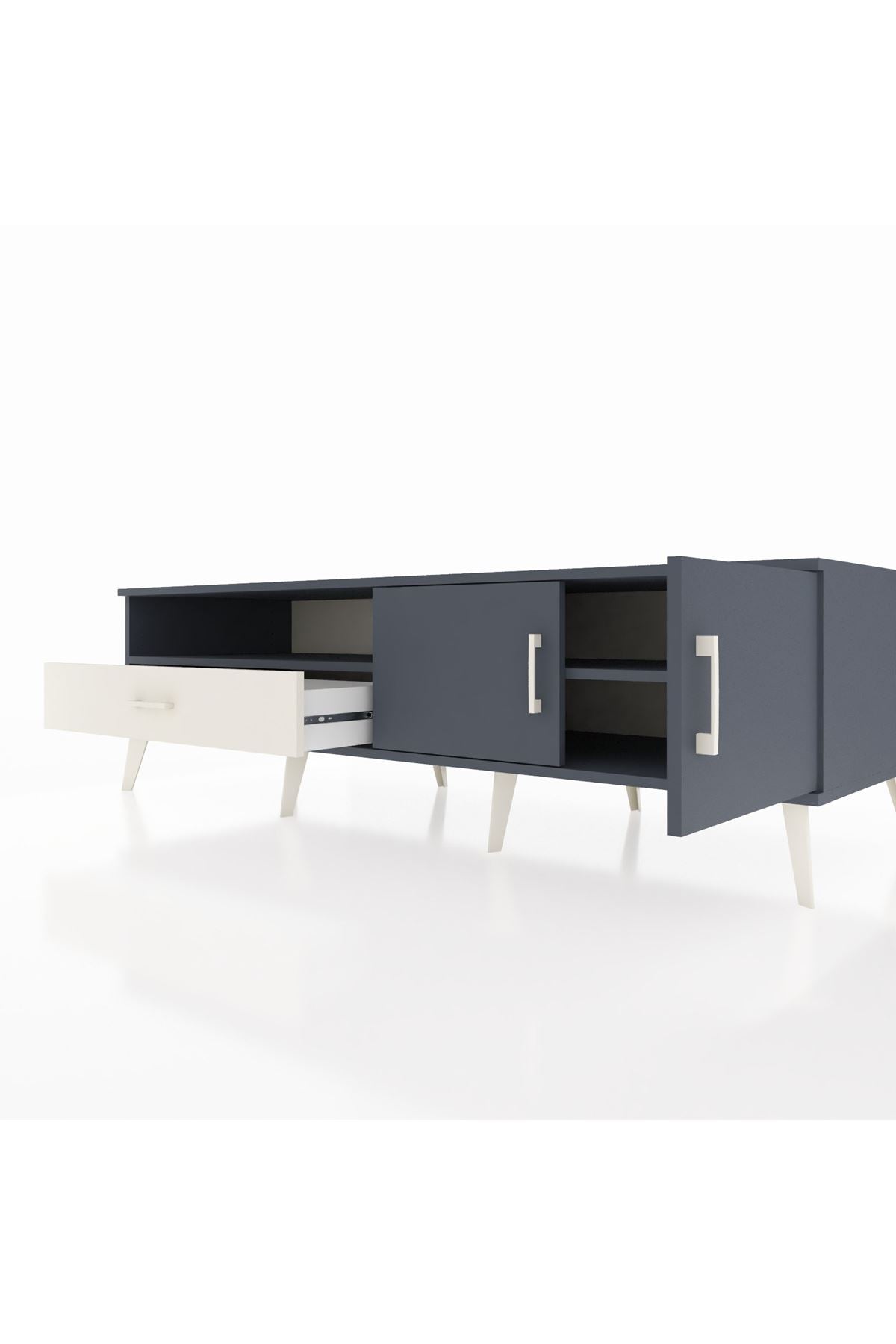 Kronos TV Ünitesi 2 Raflı Tek Çekmeceli 2 Kapaklı 176x59x51 Antrasit-Antrasit/Aytaşı