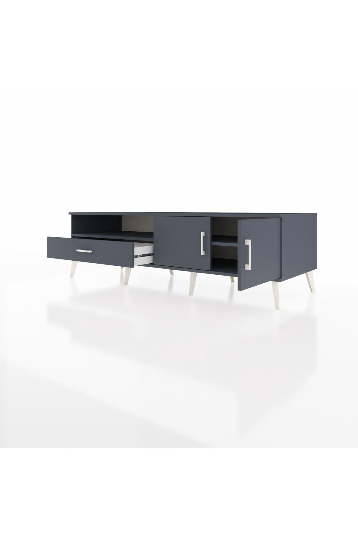 Kronos TV Ünitesi 2 Raflı Tek Çekmeceli 2 Kapaklı 176x59x51 Antrasit-Antrasit/Antrasit