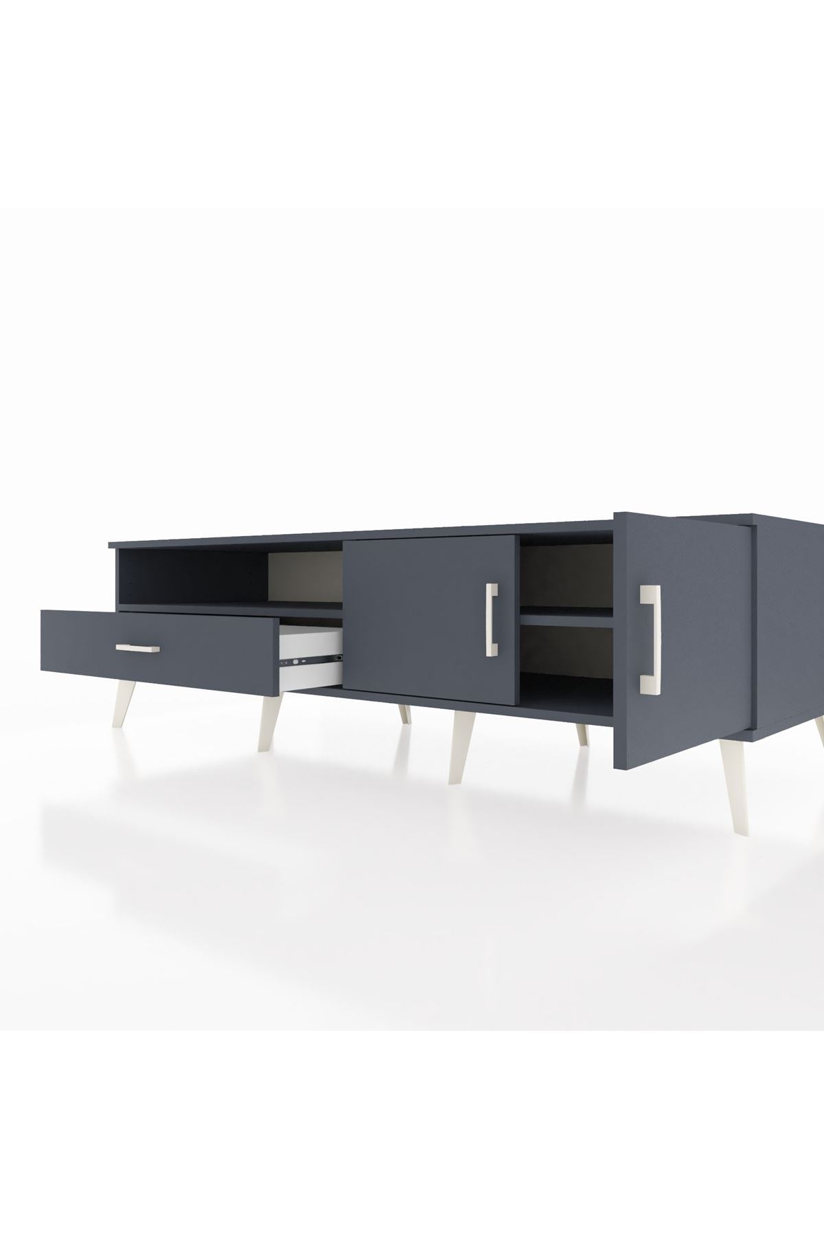 Kronos TV Ünitesi 2 Raflı Tek Çekmeceli 2 Kapaklı 176x59x51 Antrasit-Antrasit/Antrasit