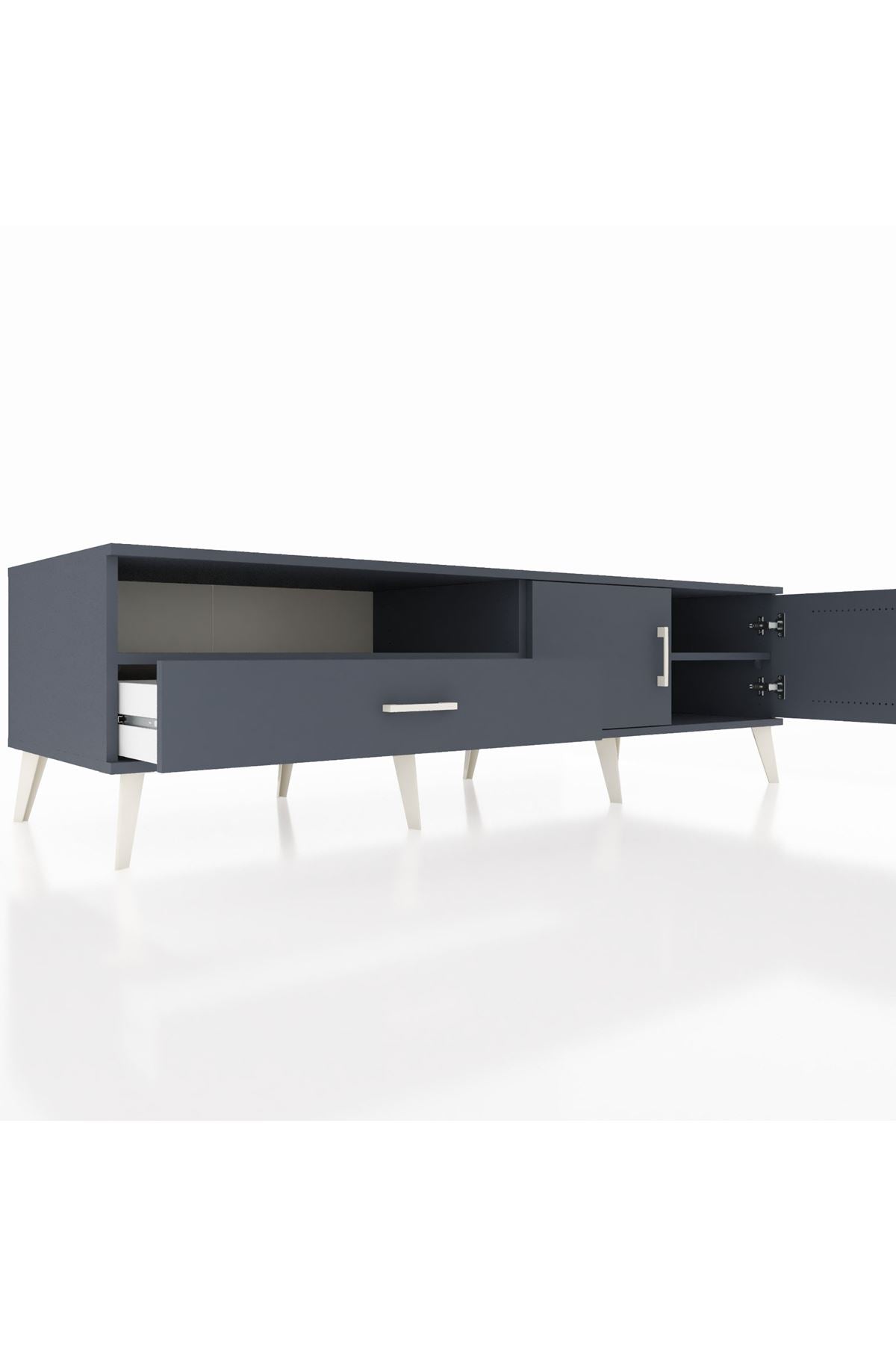 Kronos TV Ünitesi 2 Raflı Tek Çekmeceli 2 Kapaklı 176x59x51 Antrasit-Antrasit/Antrasit