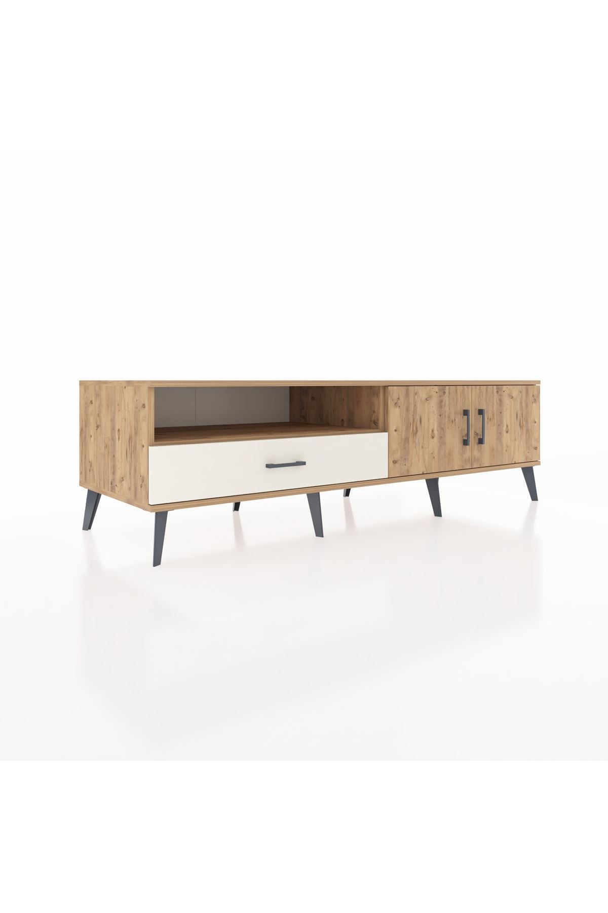 Kronos TV Ünitesi 2 Raflı Tek Çekmeceli 2 Kapaklı 176x59x51 Çam-Çam/Aytaşı