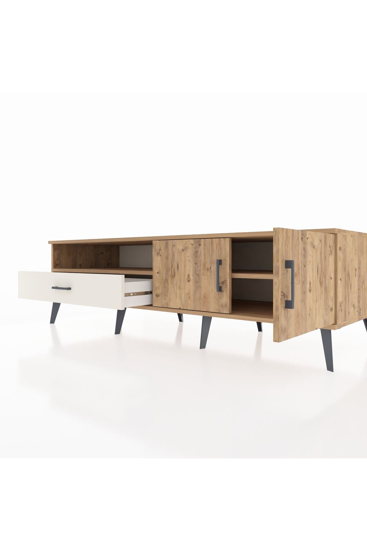 Kronos TV Ünitesi 2 Raflı Tek Çekmeceli 2 Kapaklı 176x59x51 Çam-Çam/Aytaşı