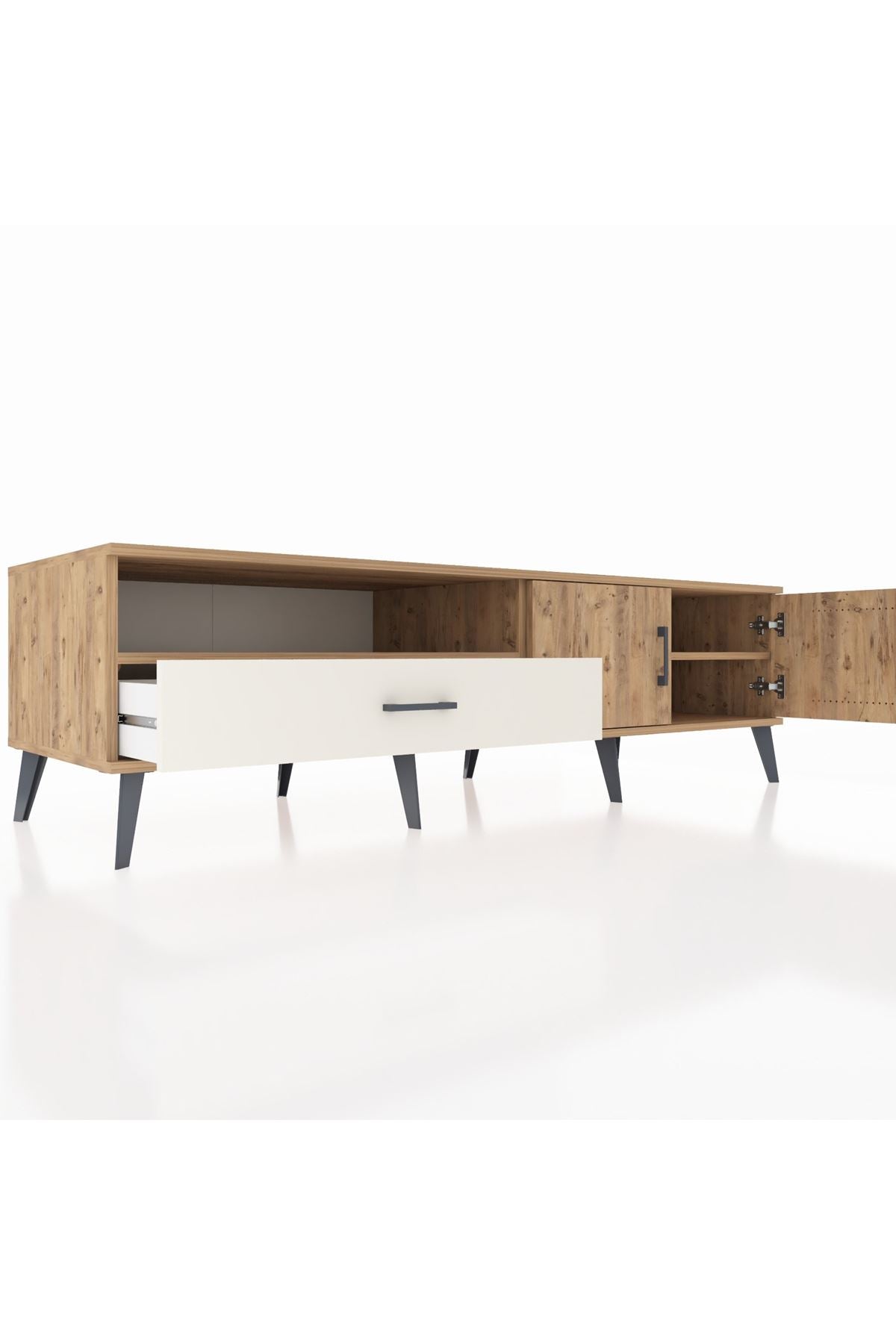 Kronos TV Ünitesi 2 Raflı Tek Çekmeceli 2 Kapaklı 176x59x51 Çam-Çam/Aytaşı