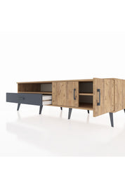 Kronos TV Ünitesi 2 Raflı Tek Çekmeceli 2 Kapaklı 176x59x51 Çam-Çam/Antrasit