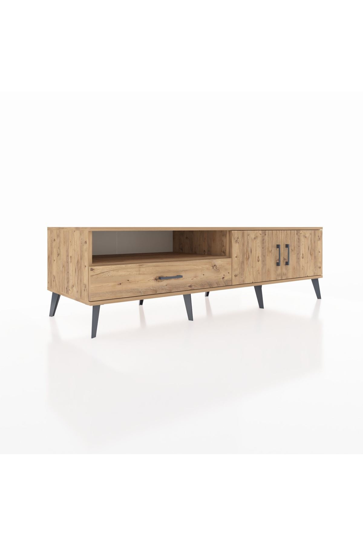 Kronos TV Ünitesi 2 Raflı Tek Çekmeceli 2 Kapaklı 176x59x51 Çam-Çam/Çam