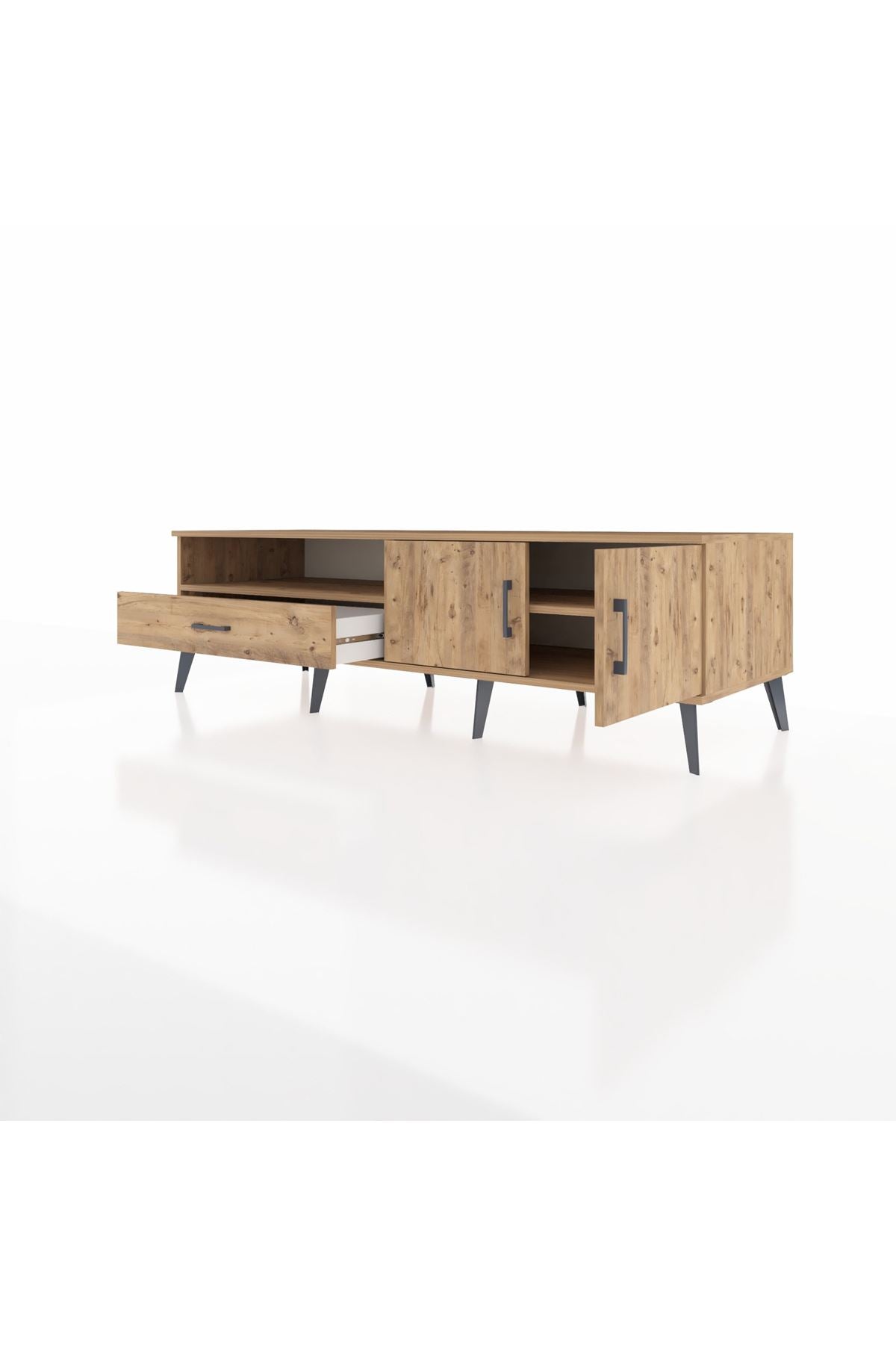 Kronos TV Ünitesi 2 Raflı Tek Çekmeceli 2 Kapaklı 176x59x51 Çam-Çam/Çam