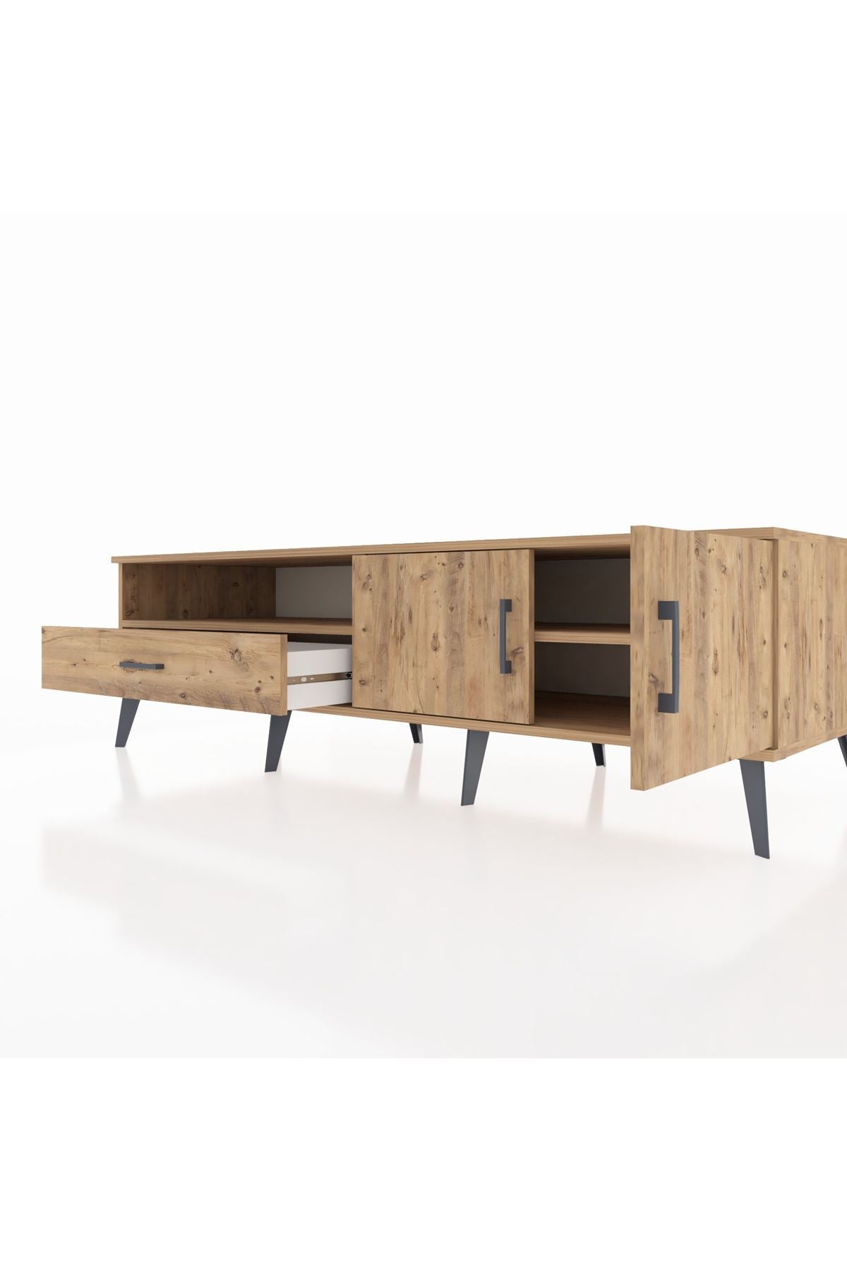 Kronos TV Ünitesi 2 Raflı Tek Çekmeceli 2 Kapaklı 176x59x51 Çam-Çam/Çam