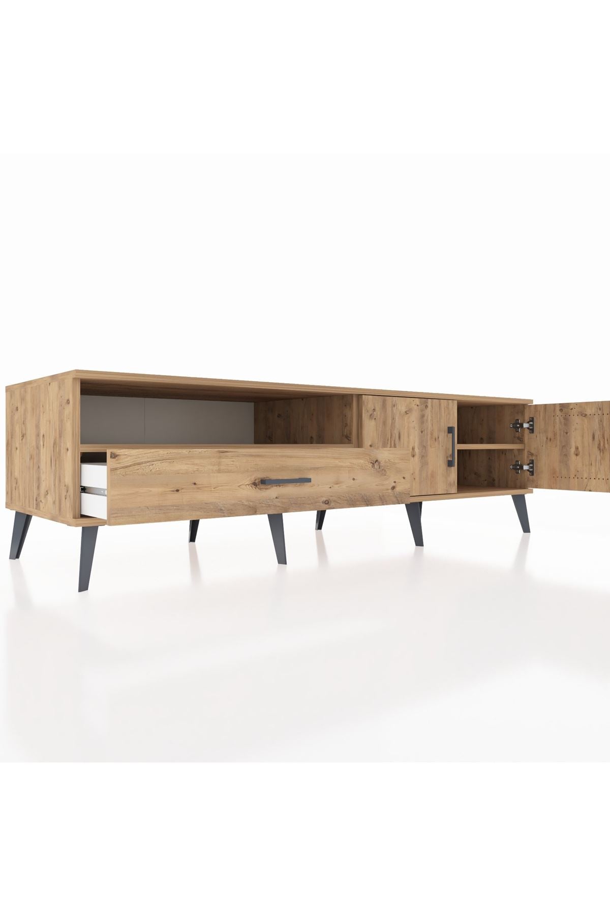 Kronos TV Ünitesi 2 Raflı Tek Çekmeceli 2 Kapaklı 176x59x51 Çam-Çam/Çam