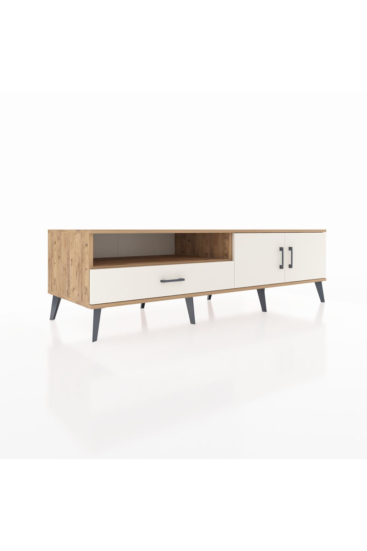 Kronos TV Ünitesi 2 Raflı Tek Çekmeceli 2 Kapaklı 176x59x51 Çam-Aytaşı/Aytaşı