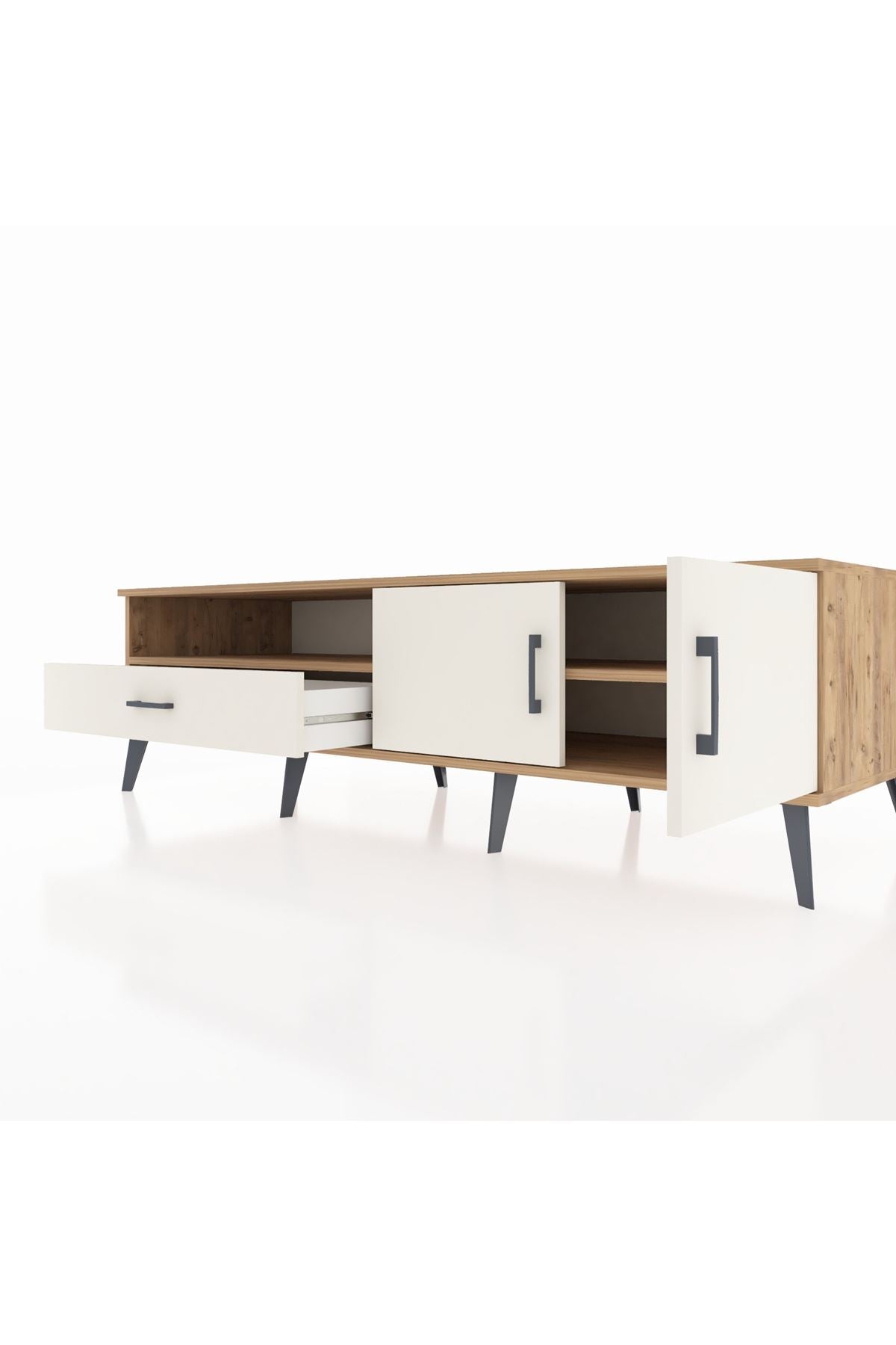 Kronos TV Ünitesi 2 Raflı Tek Çekmeceli 2 Kapaklı 176x59x51 Çam-Aytaşı/Aytaşı