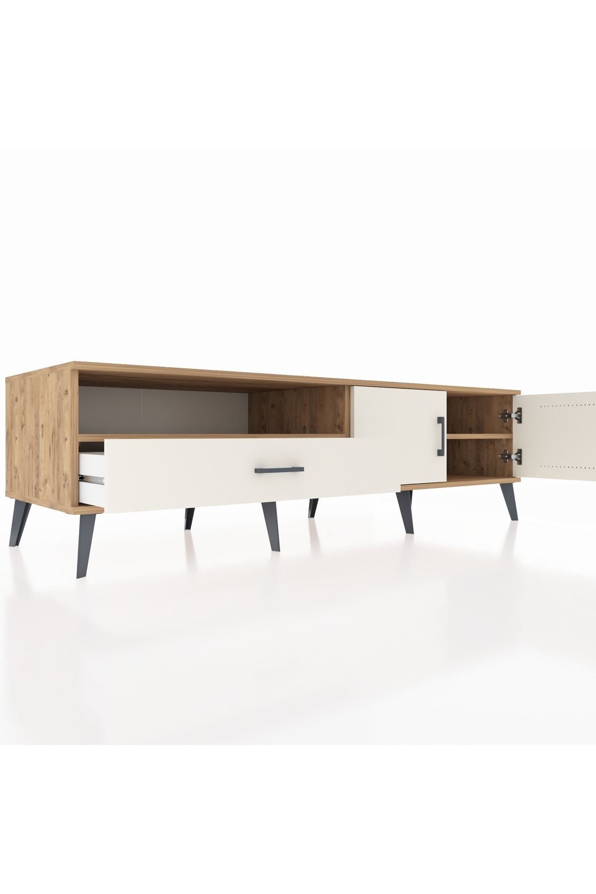 Kronos TV Ünitesi 2 Raflı Tek Çekmeceli 2 Kapaklı 176x59x51 Çam-Aytaşı/Aytaşı