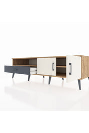 Kronos TV Ünitesi 2 Raflı Tek Çekmeceli 2 Kapaklı 176x59x51 Çam-Aytaşı/Antrasit