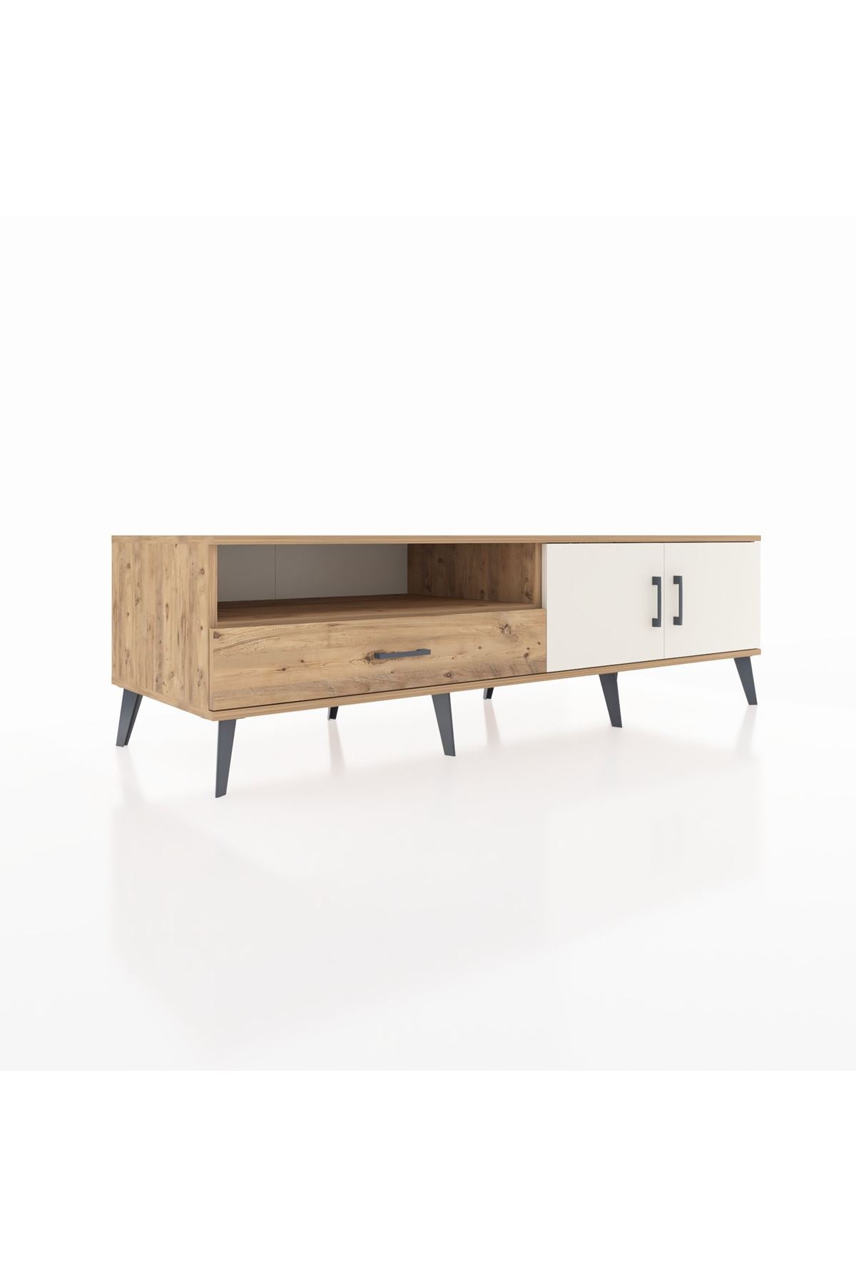 Kronos TV Ünitesi 2 Raflı Tek Çekmeceli 2 Kapaklı 176x59x51 Çam-Aytaşı/Çam