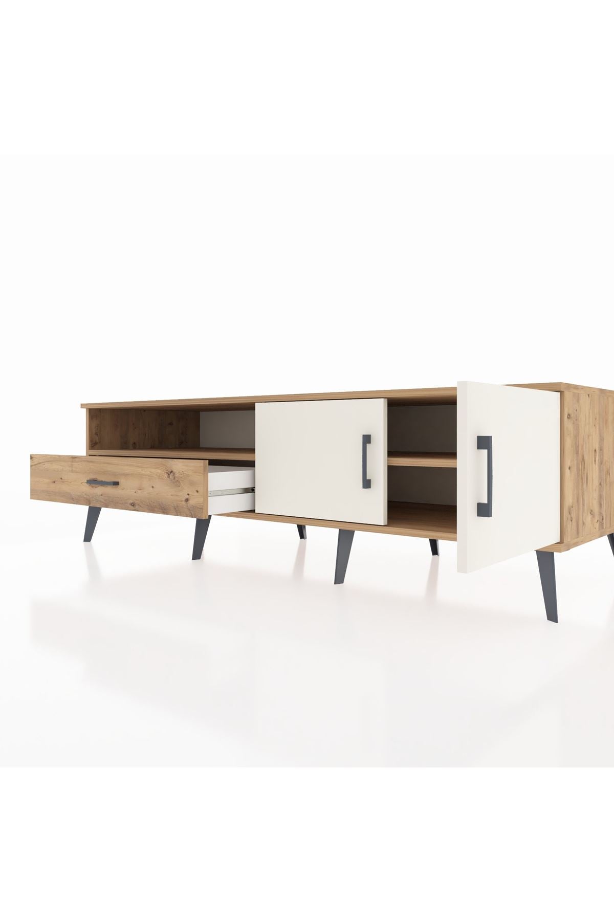 Kronos TV Ünitesi 2 Raflı Tek Çekmeceli 2 Kapaklı 176x59x51 Çam-Aytaşı/Çam