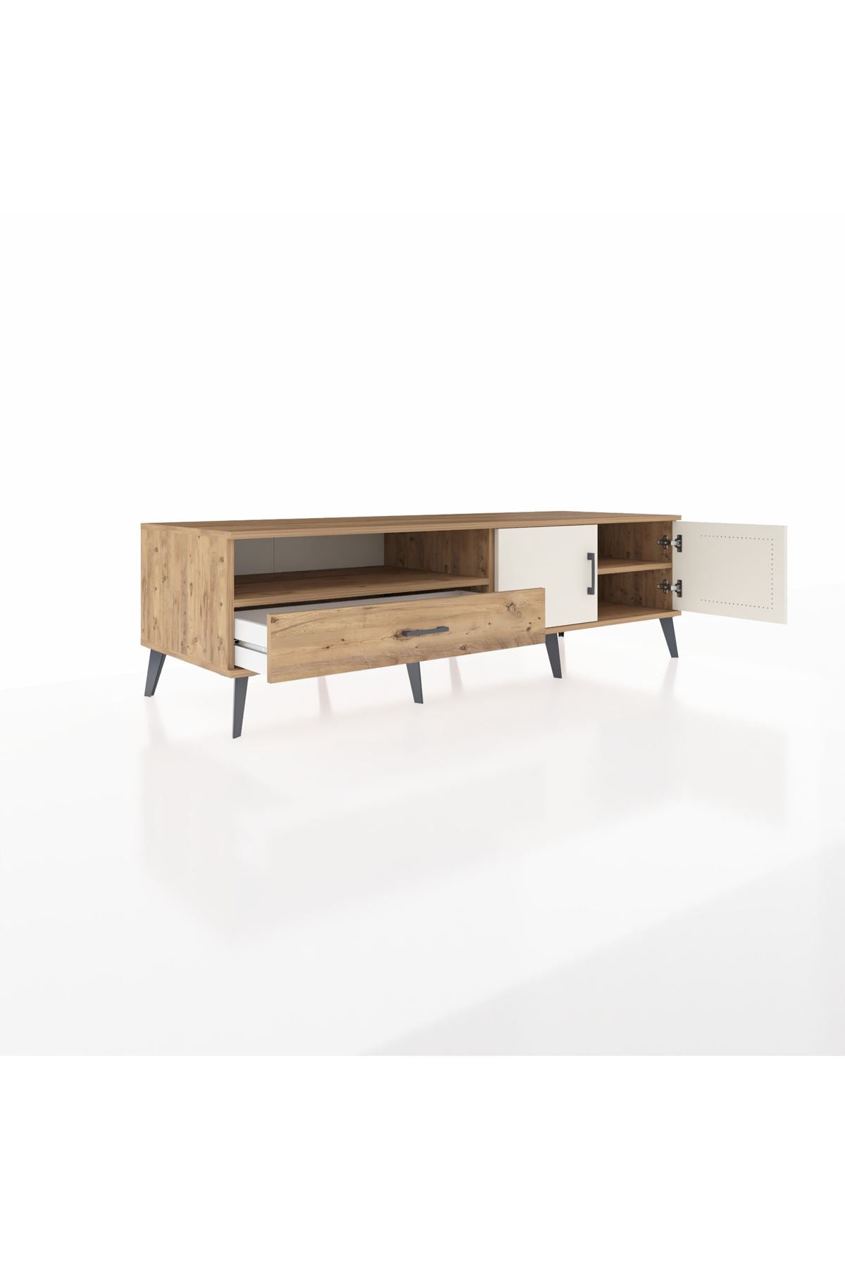 Kronos TV Ünitesi 2 Raflı Tek Çekmeceli 2 Kapaklı 176x59x51 Çam-Aytaşı/Çam