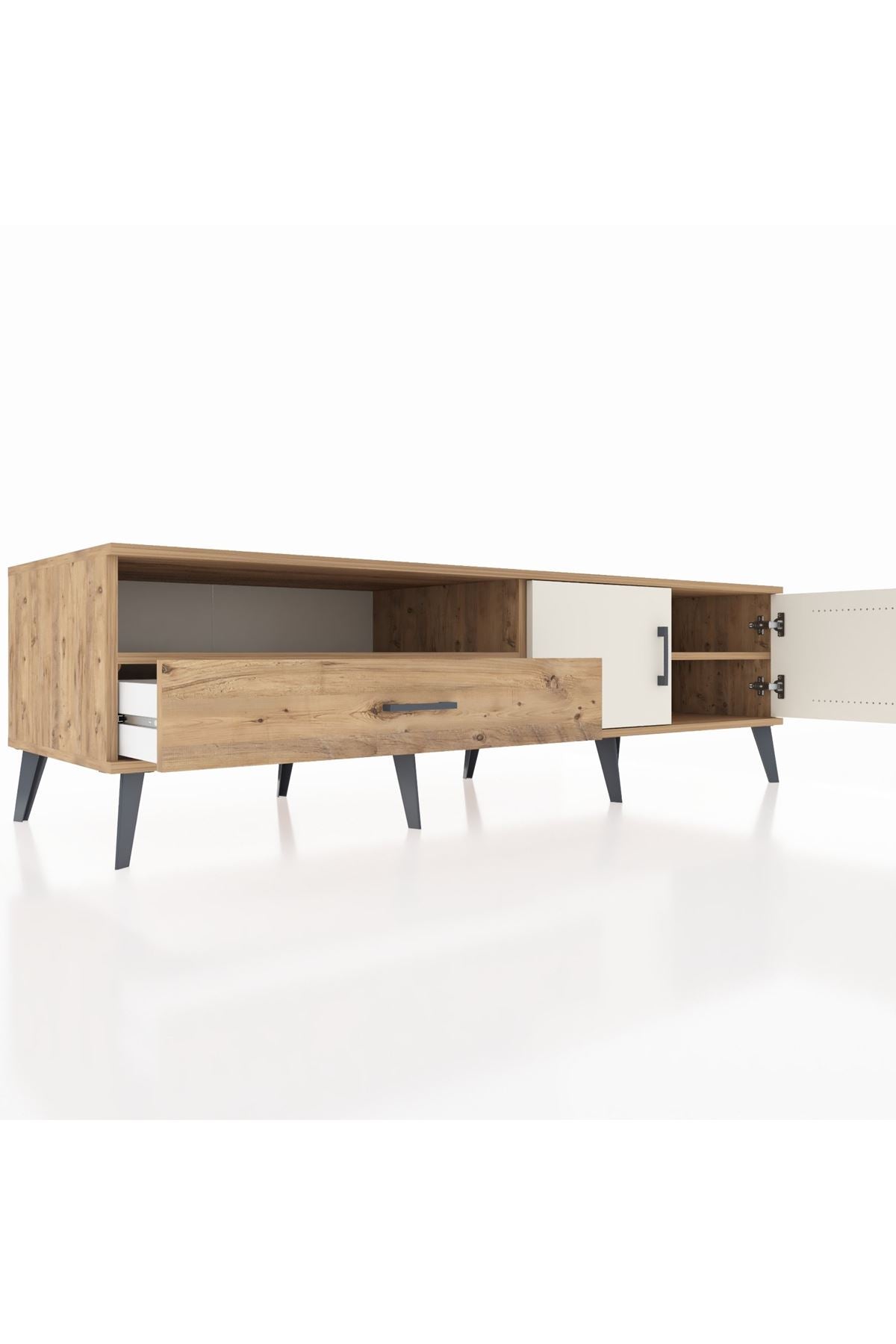 Kronos TV Ünitesi 2 Raflı Tek Çekmeceli 2 Kapaklı 176x59x51 Çam-Aytaşı/Çam