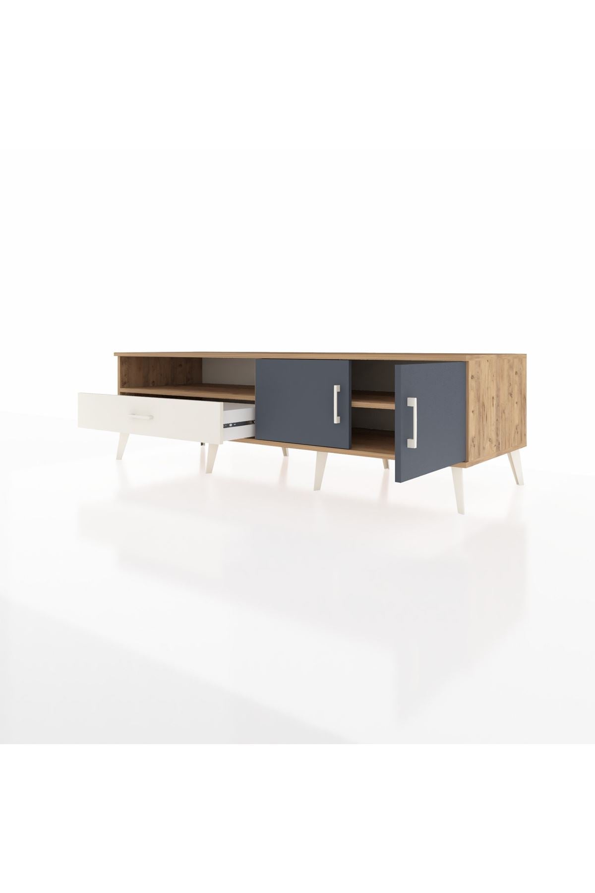 Kronos TV Ünitesi 2 Raflı Tek Çekmeceli 2 Kapaklı 176x59x51 Çam-Antrasit/Aytaşı