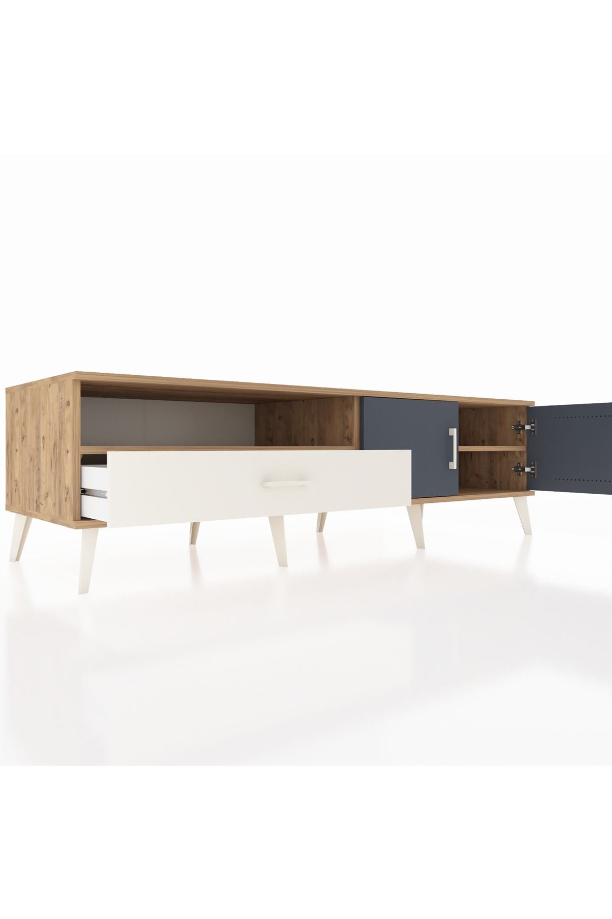 Kronos TV Ünitesi 2 Raflı Tek Çekmeceli 2 Kapaklı 176x59x51 Çam-Antrasit/Aytaşı