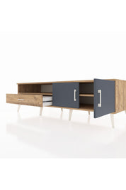 Kronos TV Ünitesi 2 Raflı Tek Çekmeceli 2 Kapaklı 176x59x51 Çam-Antrasit/Çam