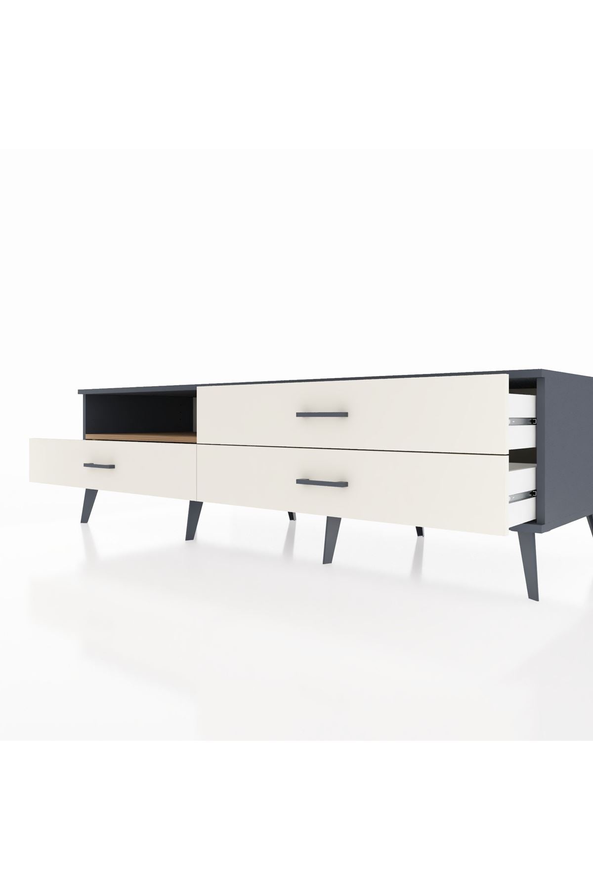 Kronos TV Ünitesi Tek Raflı 3 Çekmeceli  176x59x51 Antrasit-Çam/Aytaşı