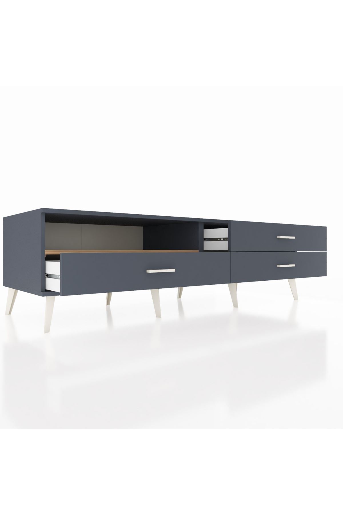 Kronos TV Ünitesi Tek Raflı 3 Çekmeceli  176x59x51 Antrasit-Çam/Antrasit