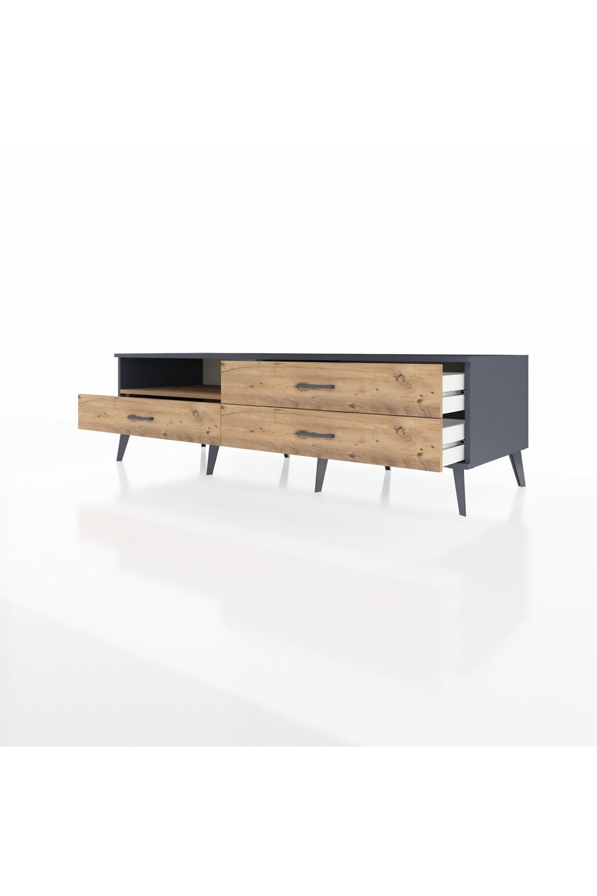 Kronos TV Ünitesi Tek Raflı 3 Çekmeceli  176x59x51 Antrasit-Çam/Çam