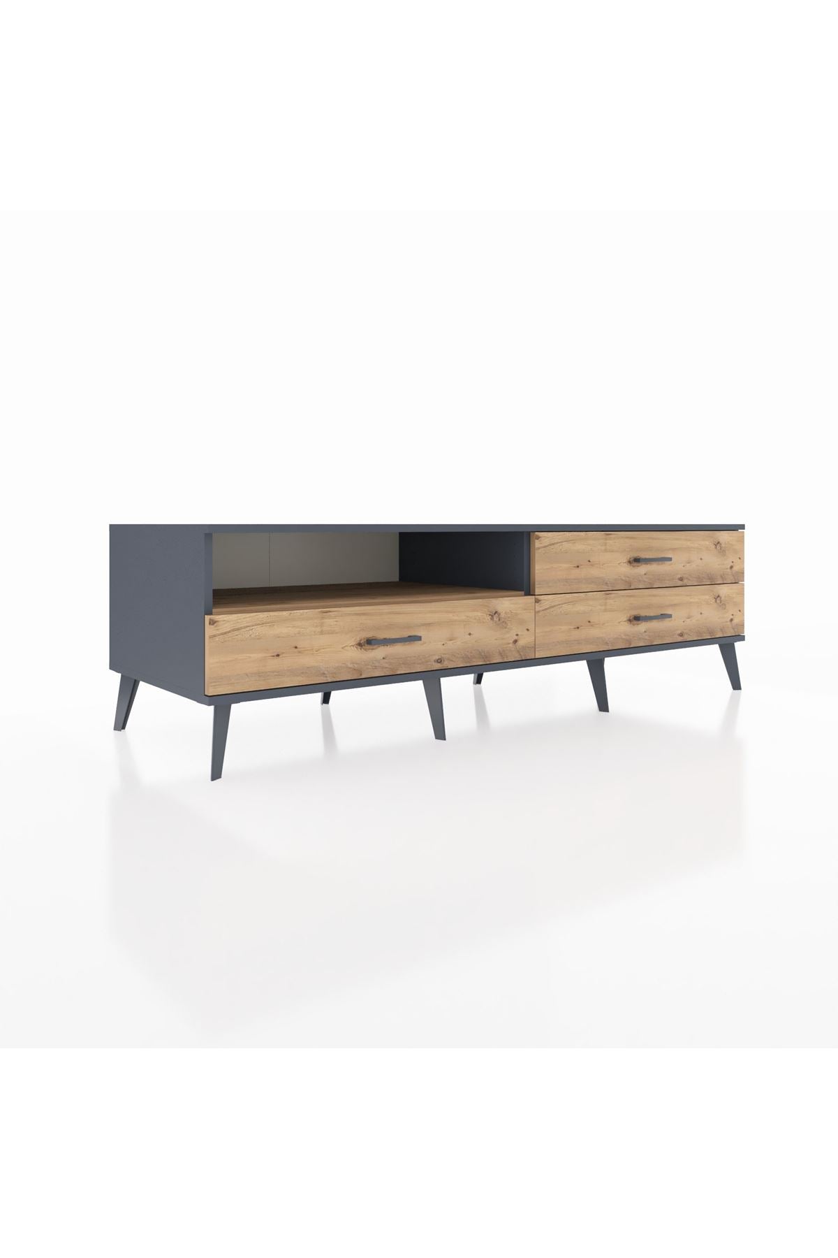 Kronos TV Ünitesi Tek Raflı 3 Çekmeceli  176x59x51 Antrasit-Çam/Çam