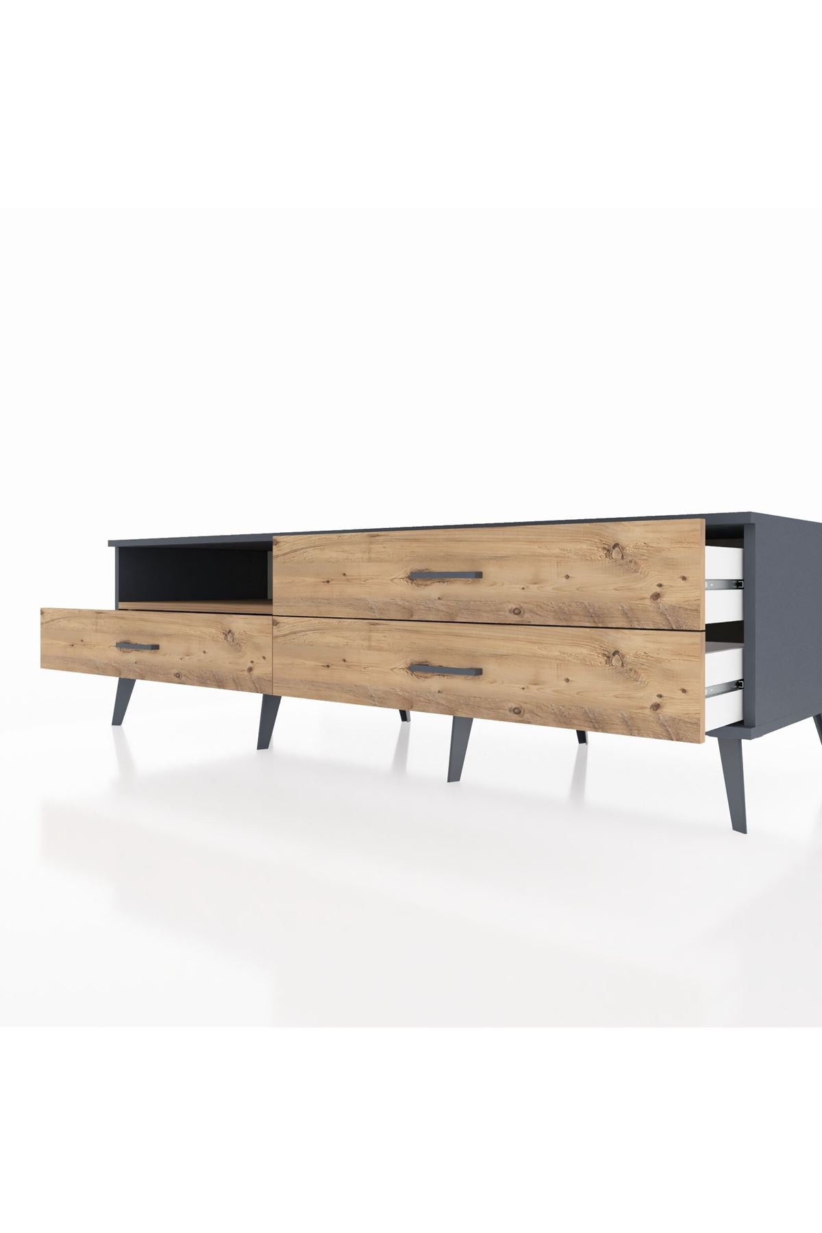 Kronos TV Ünitesi Tek Raflı 3 Çekmeceli  176x59x51 Antrasit-Çam/Çam