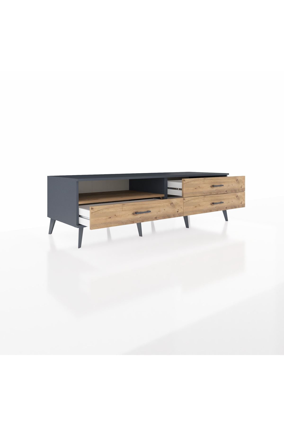 Kronos TV Ünitesi Tek Raflı 3 Çekmeceli  176x59x51 Antrasit-Çam/Çam