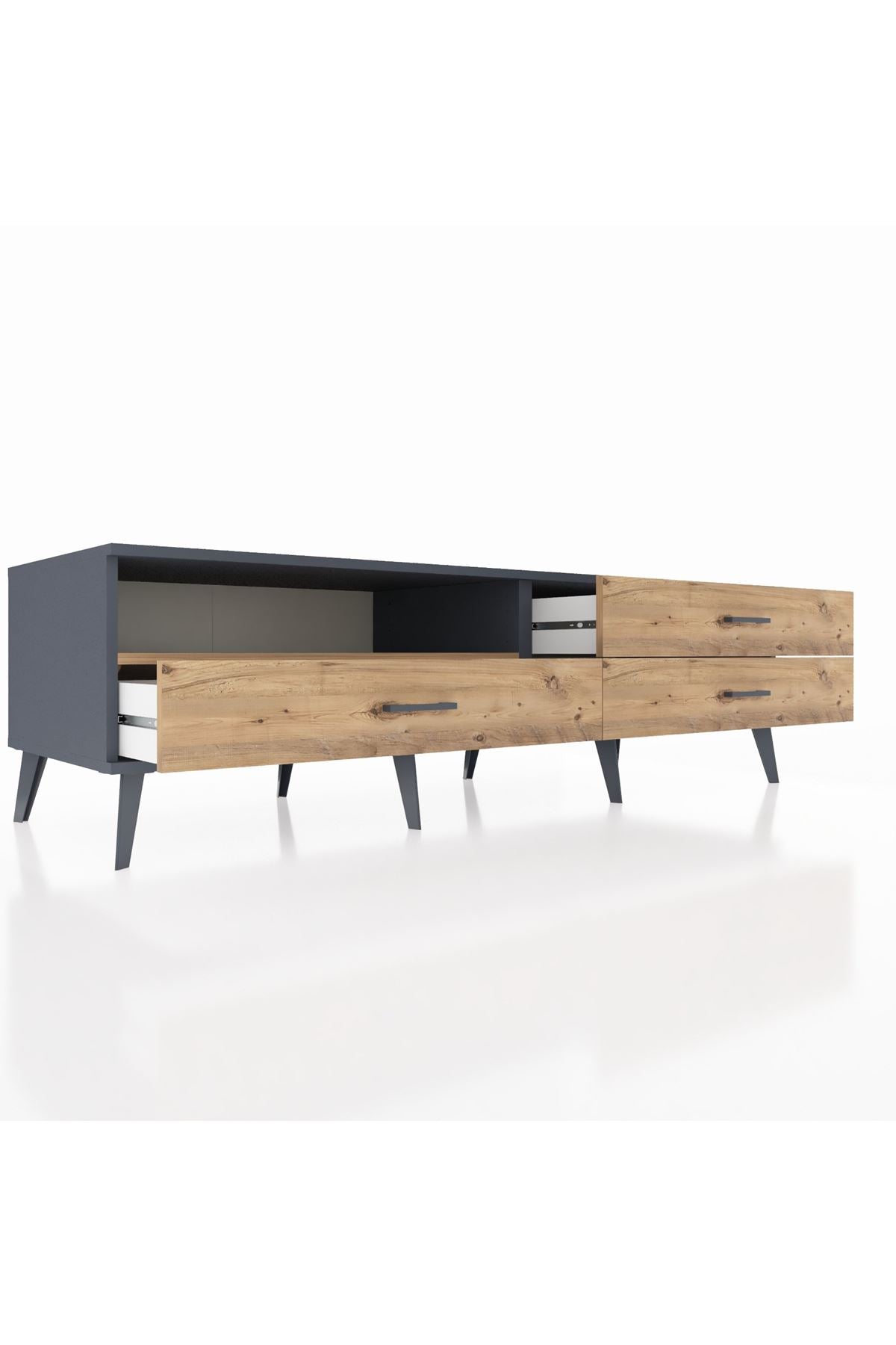 Kronos TV Ünitesi Tek Raflı 3 Çekmeceli  176x59x51 Antrasit-Çam/Çam