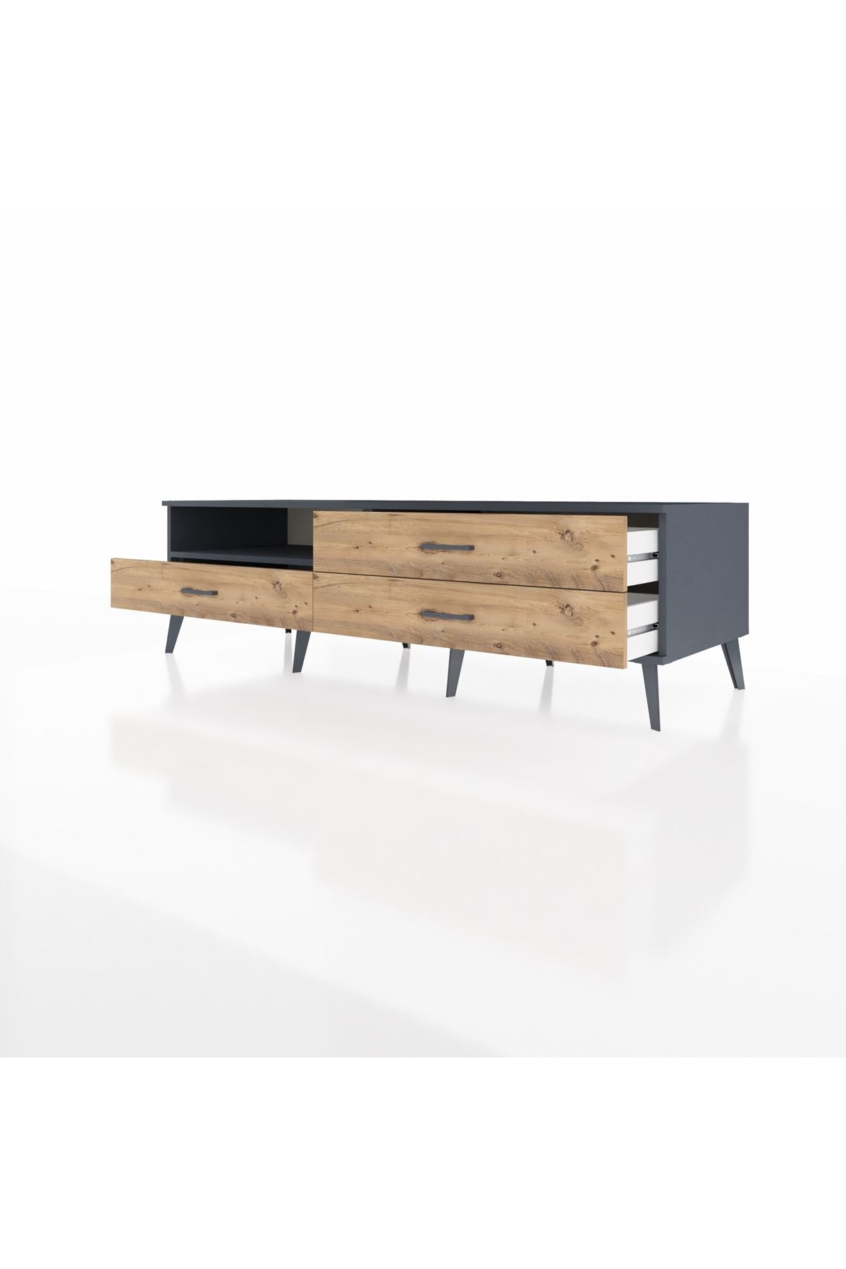 Kronos TV Ünitesi Tek Raflı 3 Çekmeceli  176x59x51 Antrasit-Antrasit/Çam