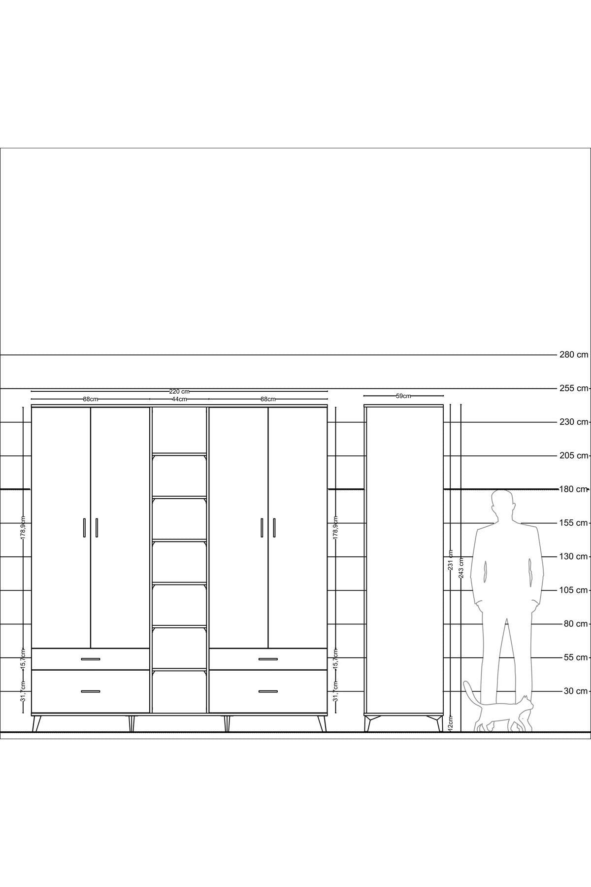 Kronos Dolap 12 Raflı 4 Çekmeceli 2 Askılı 220x59x243 - S784M001V22C