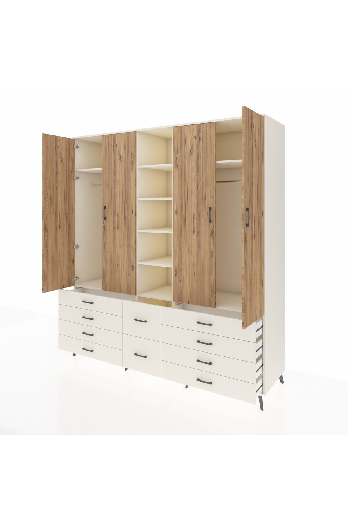 Kronos Dolap 9 Raflı 10 Çekmeceli 2 Askılı 220x59x243 Aytaşı-Çam/Aytaşı