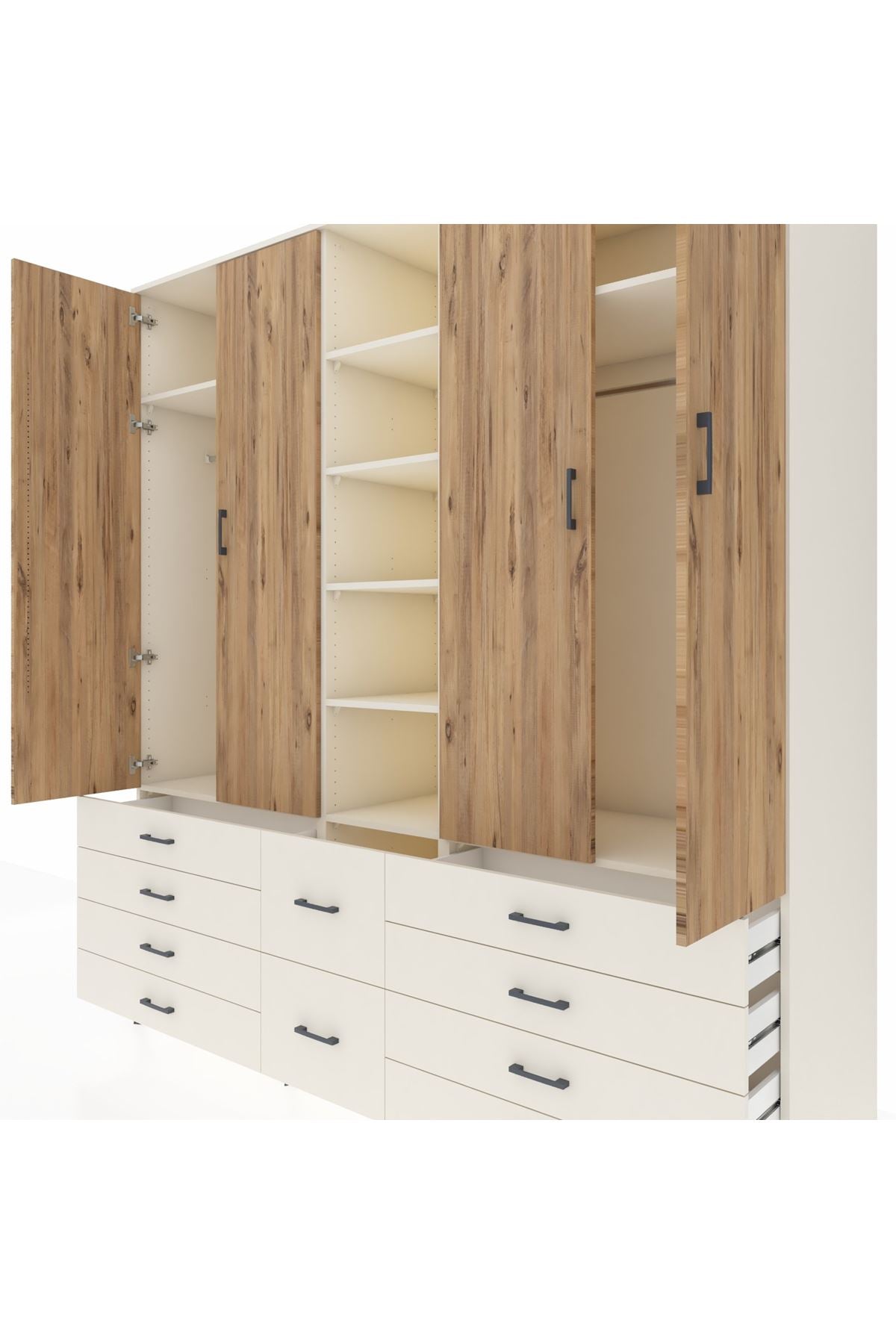 Kronos Dolap 9 Raflı 10 Çekmeceli 2 Askılı 220x59x243 Aytaşı-Çam/Aytaşı