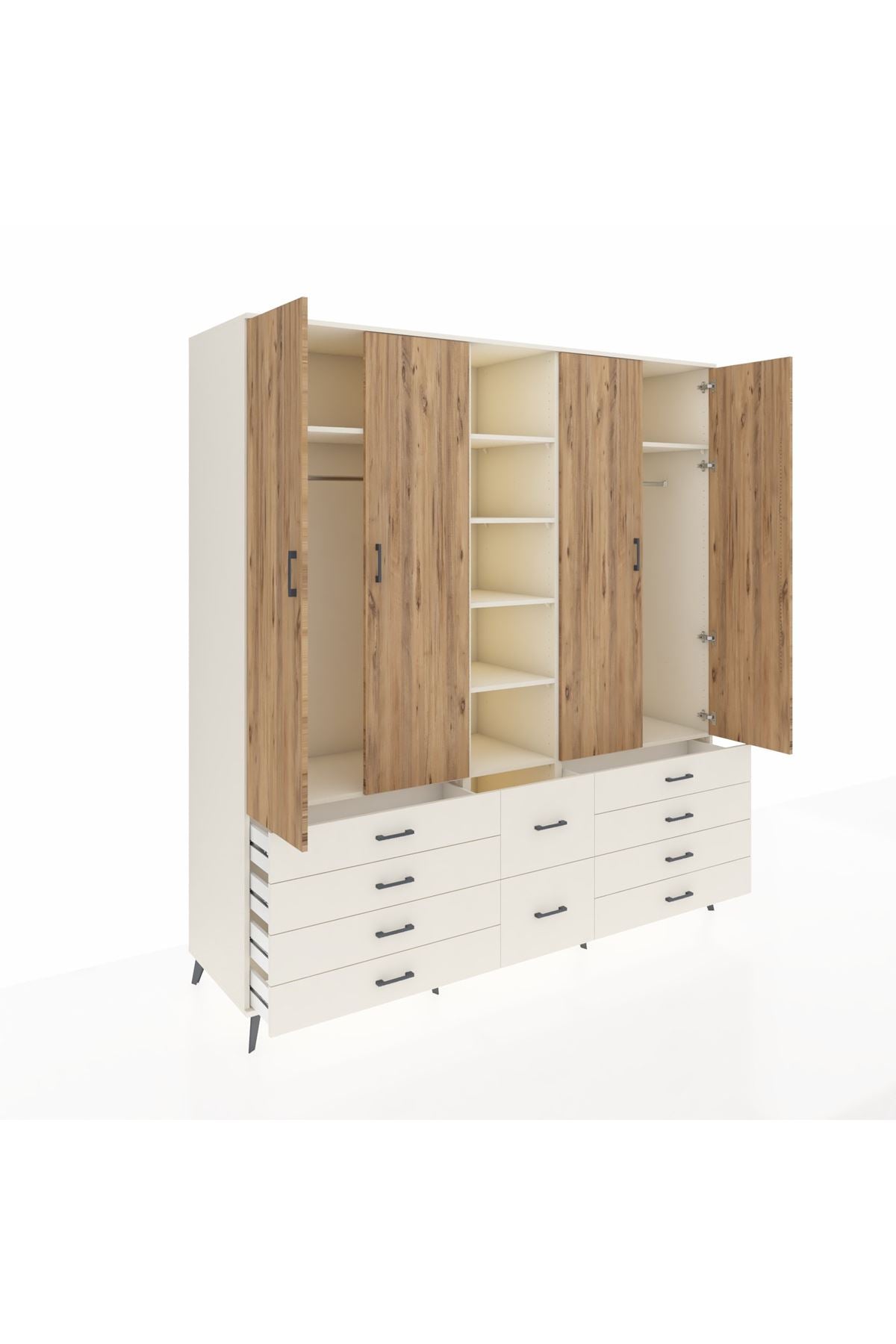 Kronos Dolap 9 Raflı 10 Çekmeceli 2 Askılı 220x59x243 Aytaşı-Çam/Aytaşı