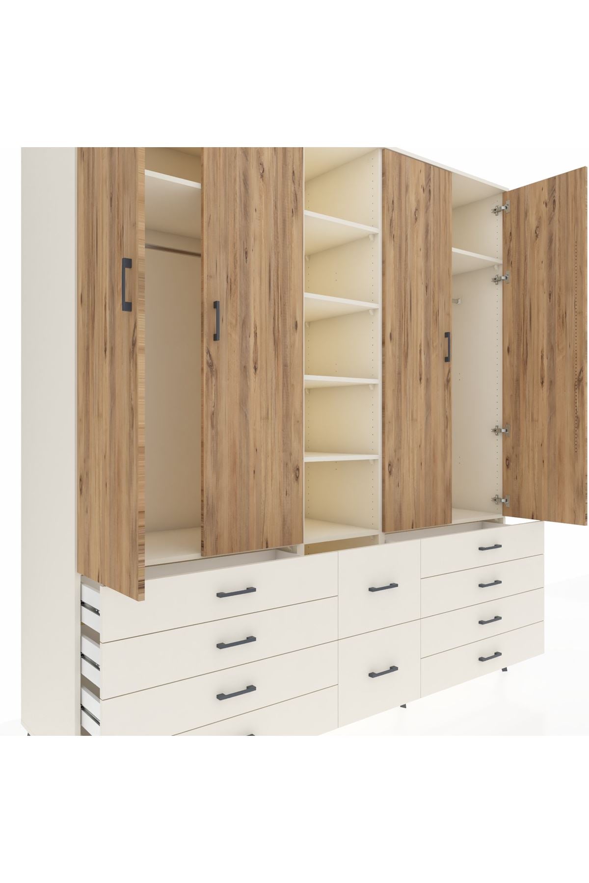 Kronos Dolap 9 Raflı 10 Çekmeceli 2 Askılı 220x59x243 Aytaşı-Çam/Aytaşı