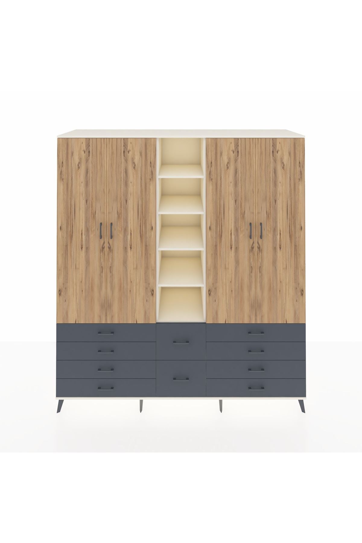 Kronos Dolap 9 Raflı 10 Çekmeceli 2 Askılı 220x59x243 Aytaşı-Çam/Antrasit