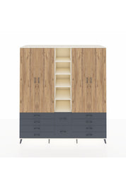 Kronos Dolap 9 Raflı 10 Çekmeceli 2 Askılı 220x59x243 Aytaşı-Çam/Antrasit