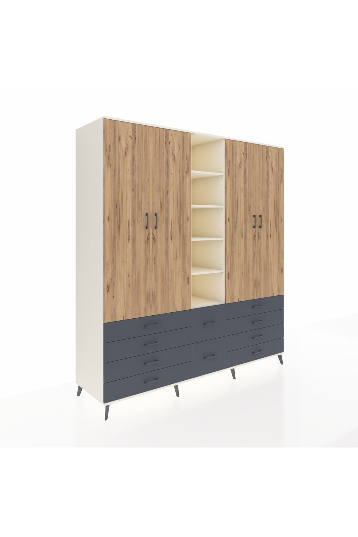 Kronos Dolap 9 Raflı 10 Çekmeceli 2 Askılı 220x59x243 Aytaşı-Çam/Antrasit