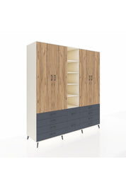 Kronos Dolap 9 Raflı 10 Çekmeceli 2 Askılı 220x59x243 Aytaşı-Çam/Antrasit