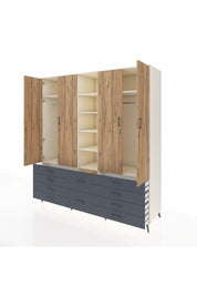 Kronos Dolap 9 Raflı 10 Çekmeceli 2 Askılı 220x59x243 Aytaşı-Çam/Antrasit