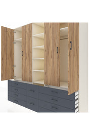 Kronos Dolap 9 Raflı 10 Çekmeceli 2 Askılı 220x59x243 Aytaşı-Çam/Antrasit