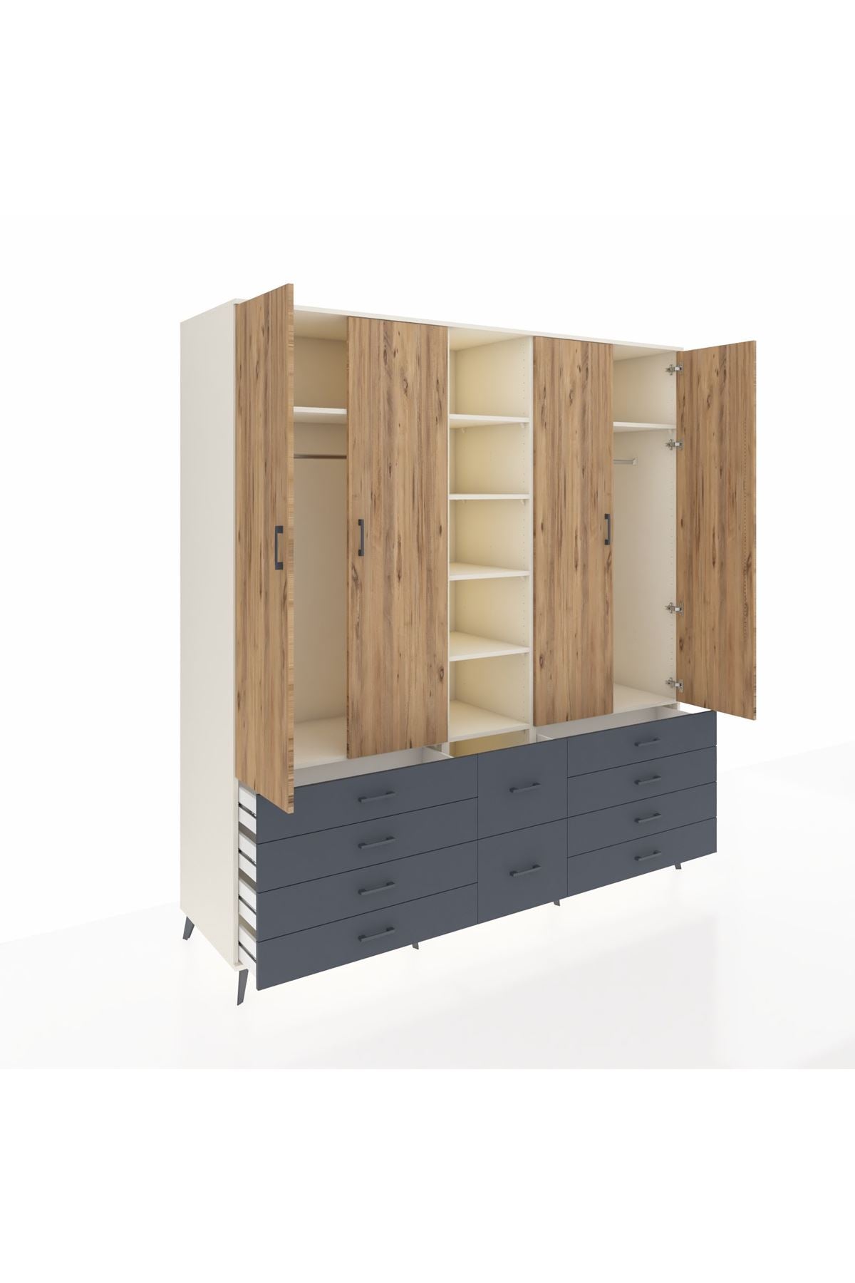 Kronos Dolap 9 Raflı 10 Çekmeceli 2 Askılı 220x59x243 Aytaşı-Çam/Antrasit